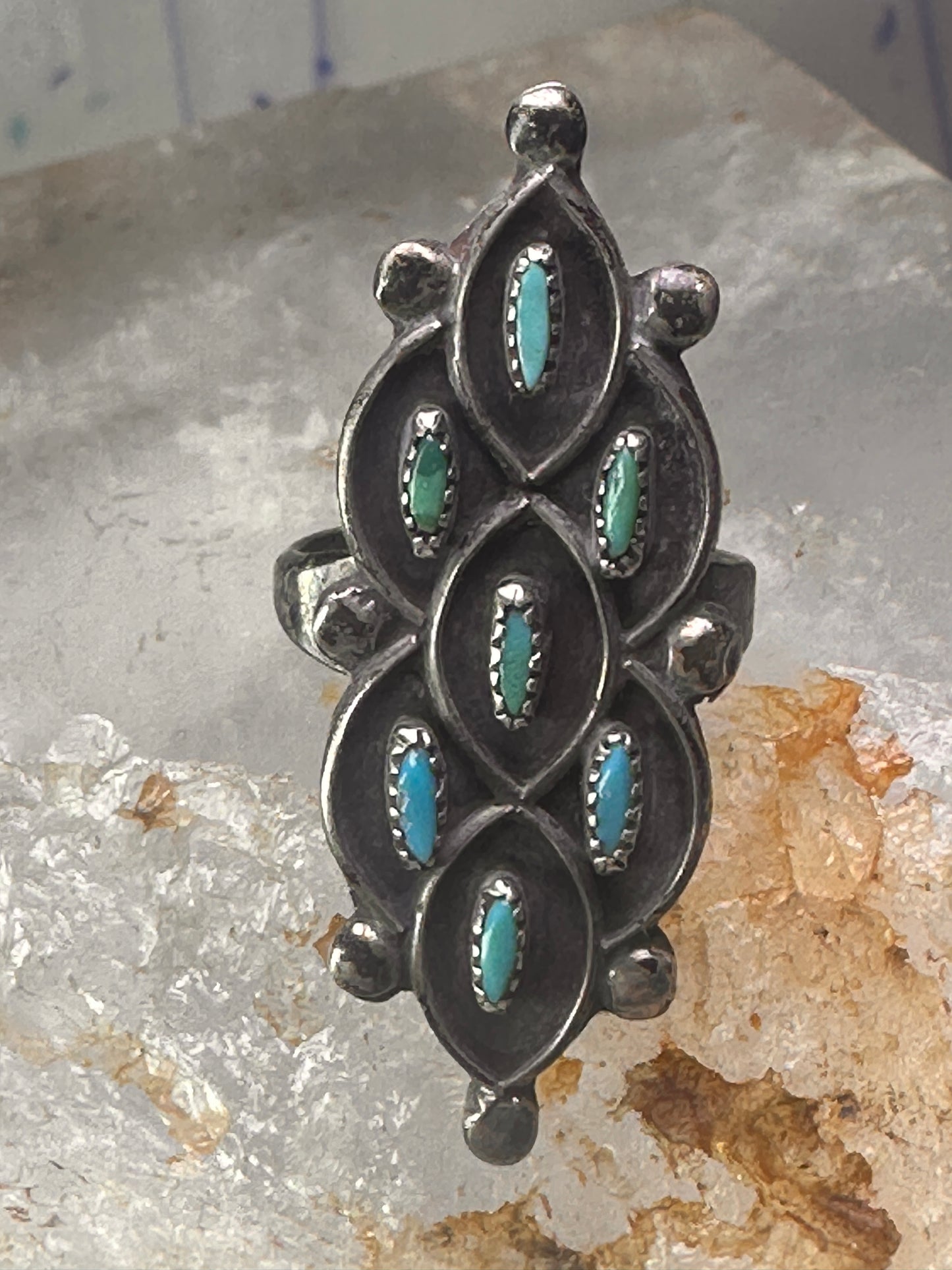 Turquoise ring Zuni size 3 petite point sterling silver women girl