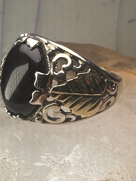 Black Hills Gold ring onyx band size 10 sterling silver women