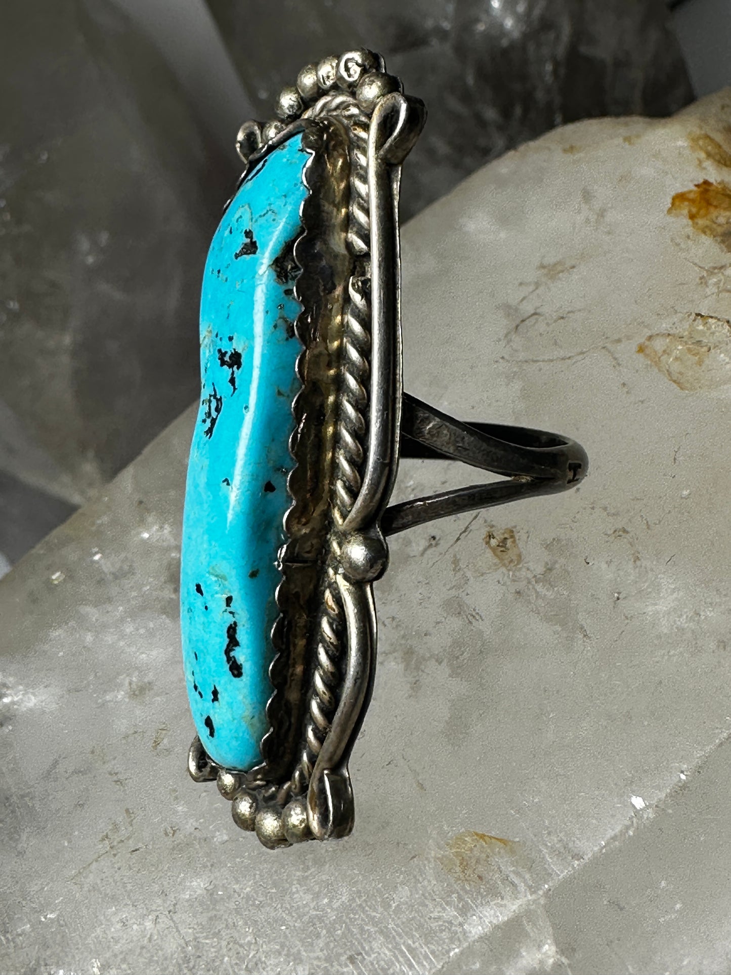 Long Turquoise ring Navajo band size 7.75 sterling silver women
