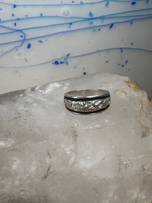 Black Hills Gold ring leaves wedding band size 6.75 sterling silver women men