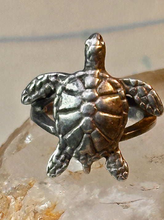 Sea Turtle ring Kabana band vintage turquoise sterling silver size 5.75 women