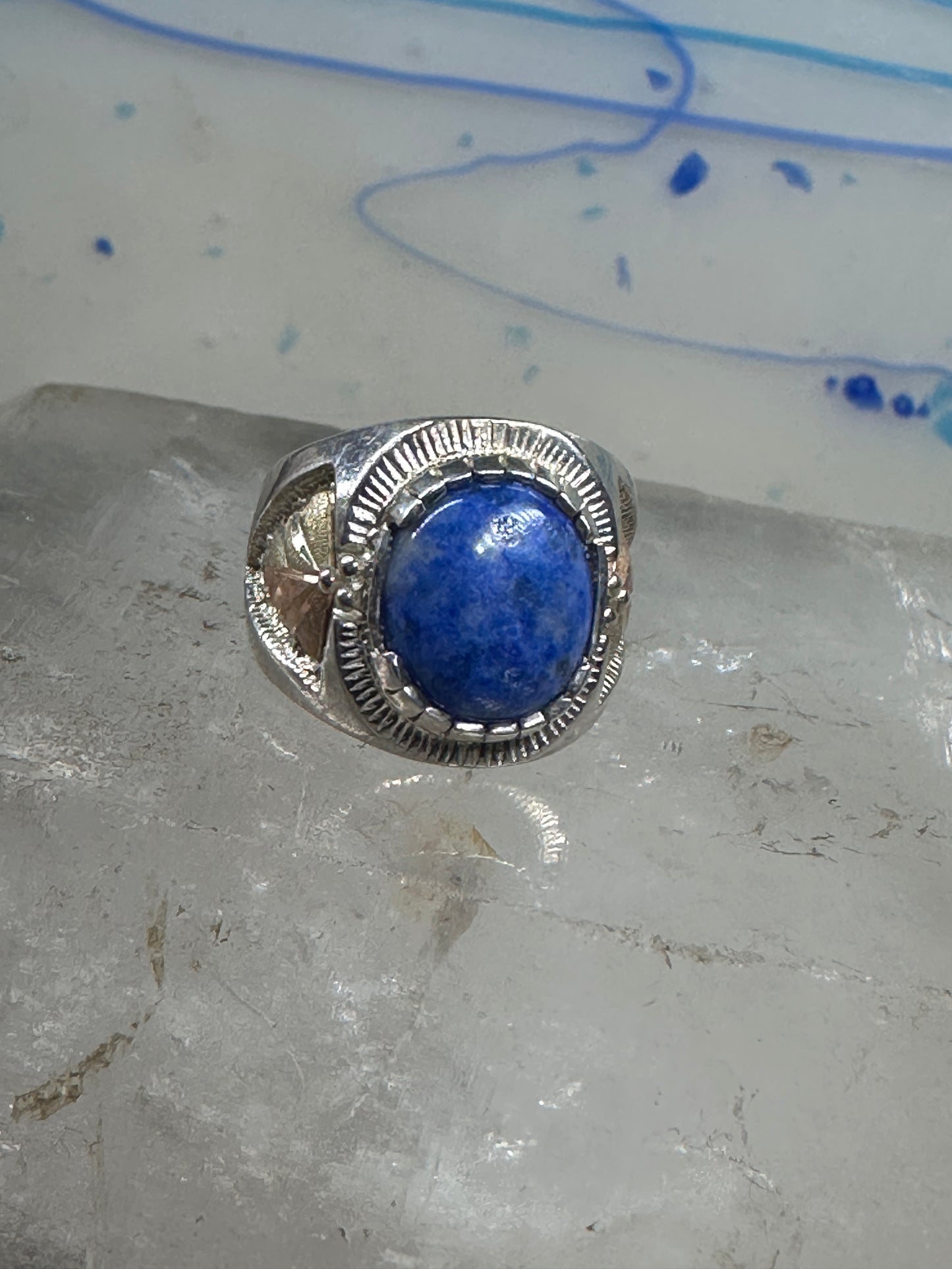 Black Hills Gold ring leaves blue lapis band size 6 sterling silver women men