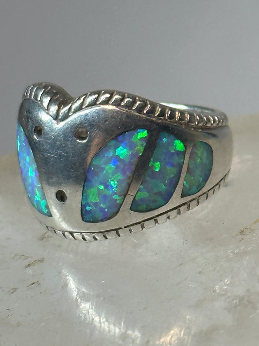 Lab Opal ring southwest band size 5.75 Signed sterling silver women