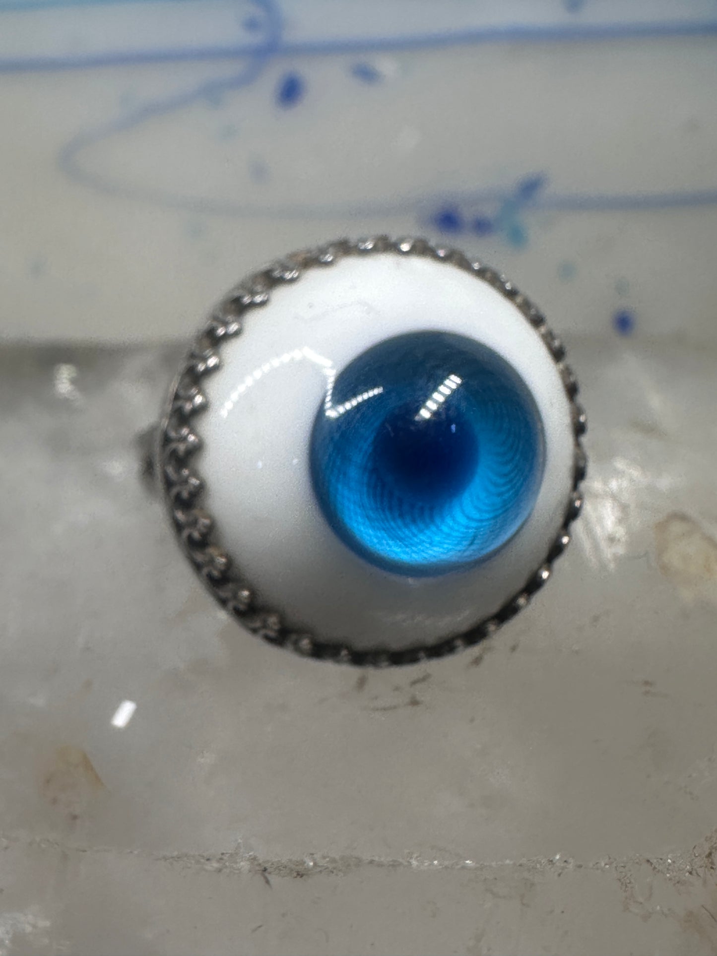 Eyeball ring Boho eye ball vintage band size 8.50 sterling silver women