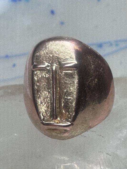Vintage Abstract Face Brutalist Sculptural Statement Ring Size 7.25 Heavy Metal