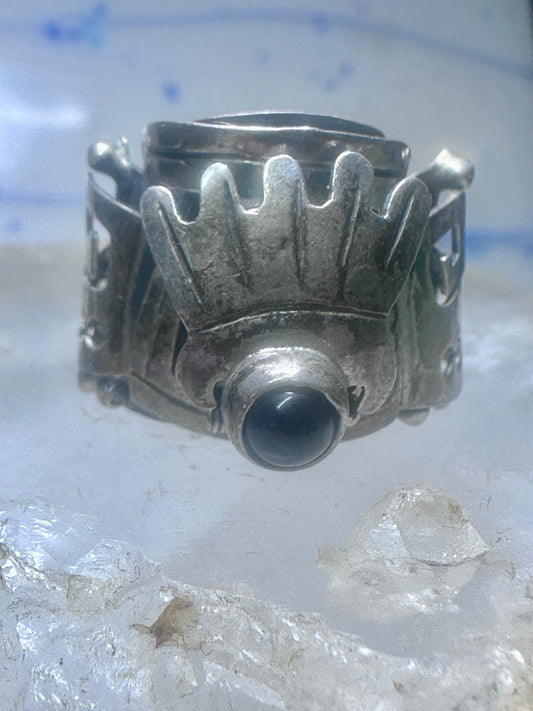 Poison ring onyx Aztec Mayan design size 8.5 sterling silver women girls