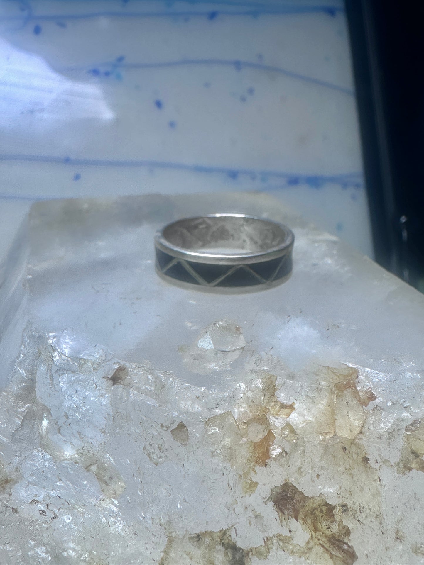 Zuni ring wedding band sterling silver turquoise coral chips size 9.50 men women