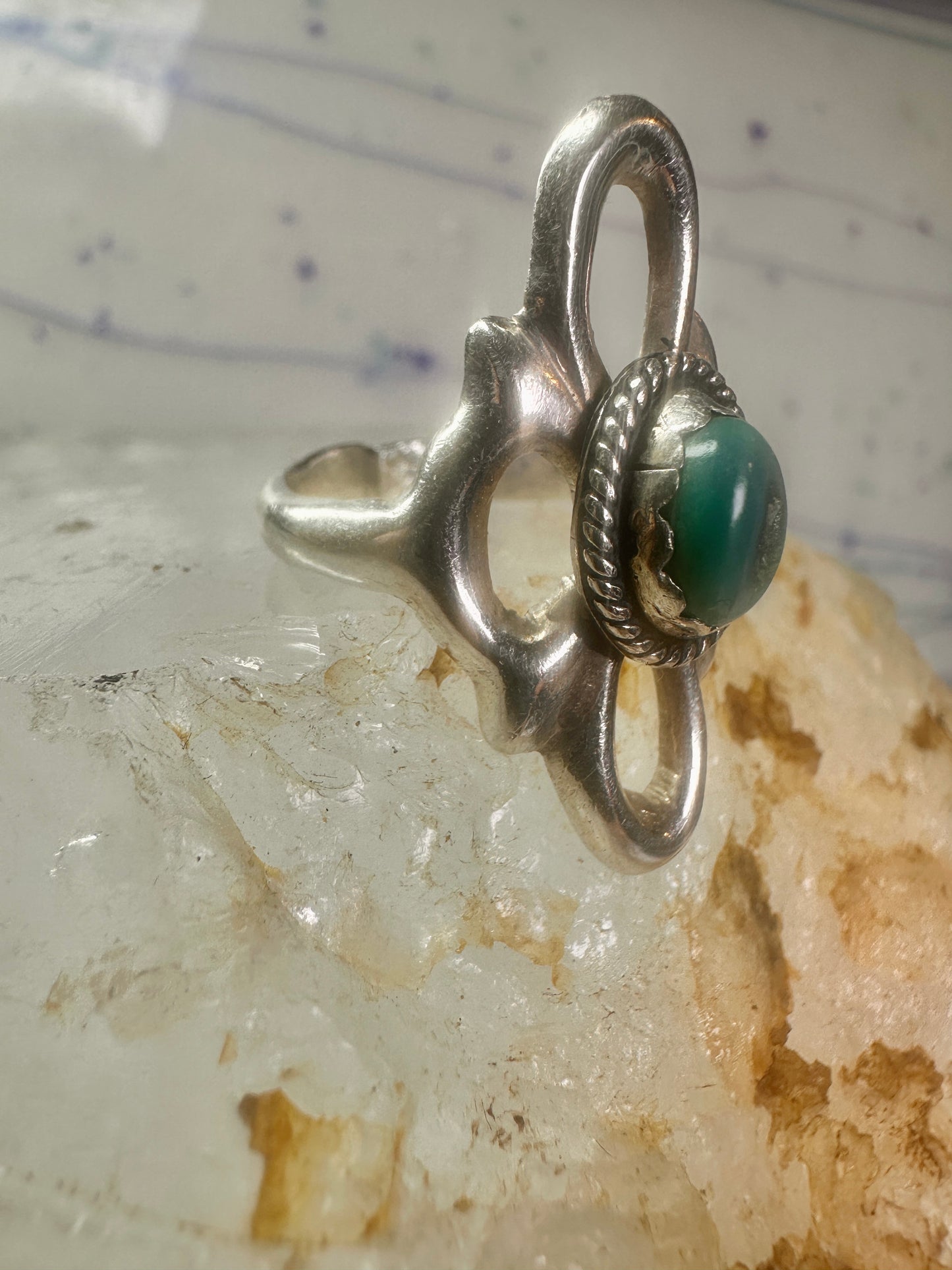 Navajo Sand Cast Ring Turquoise size 7.50 southwest sterling silver women girls