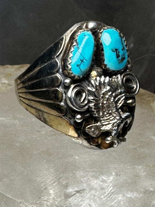 Eagle ring size 12 Navajo signed AL turquoise sterling silver women men