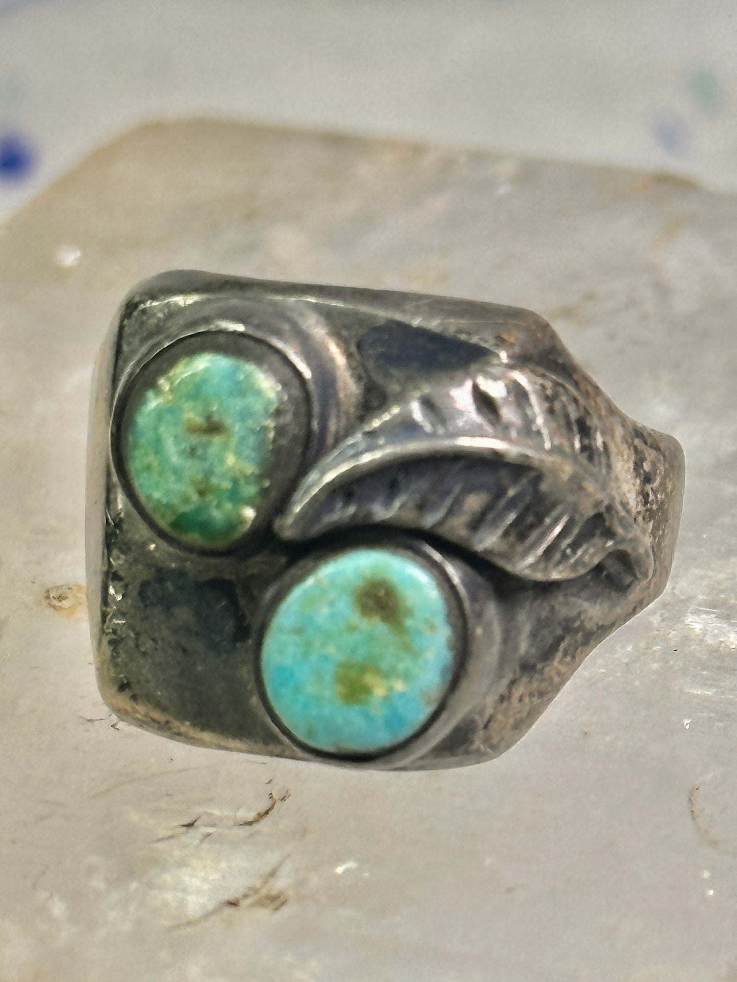 Navajo ring turquoise band leaf vintage sterling silver size 10.25 women men