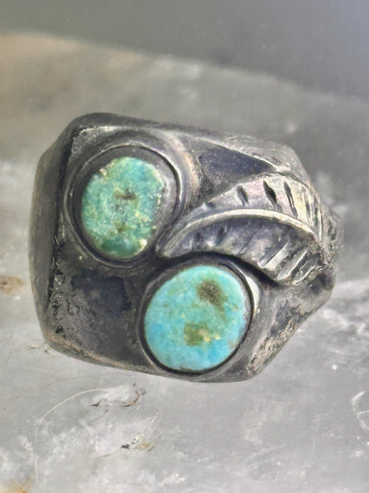 Navajo ring turquoise band leaf vintage sterling silver size 10.25 women men