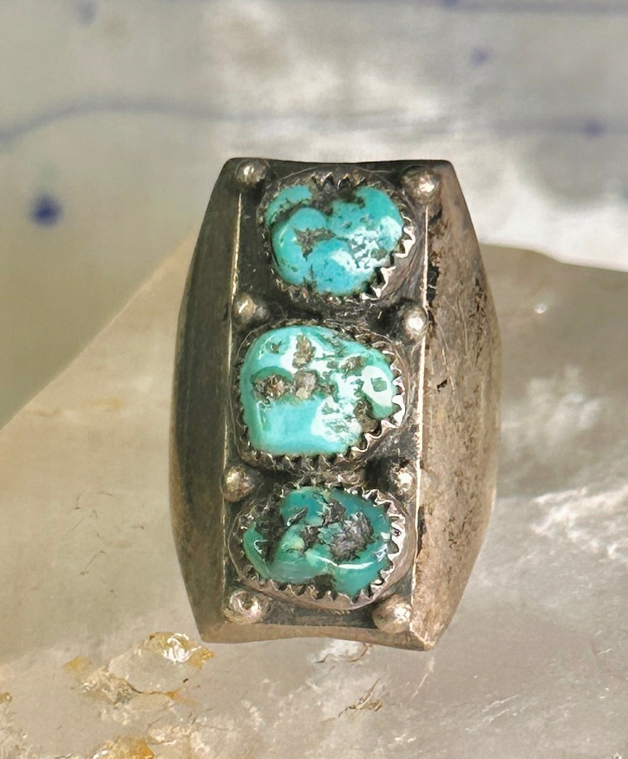 Long Navajo ring Heavy turquoise band vintage sterling silver size 10.75 women men