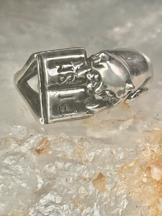 Cat Ring reading Fish Book Kabana size 7 sterling silver women girls