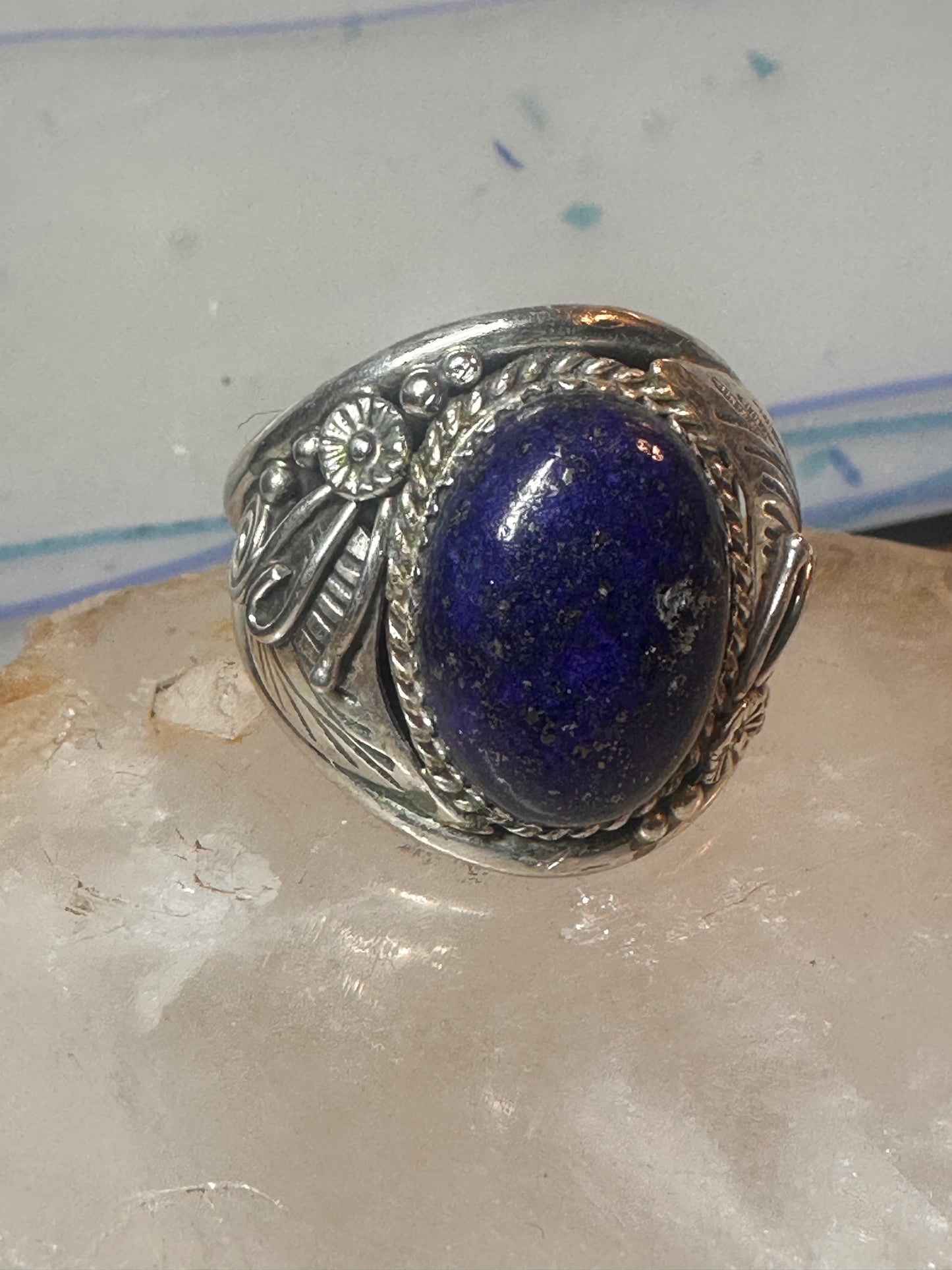 Navajo ring blue lapis lazuli band vintage sterling silver size 13.50 women men