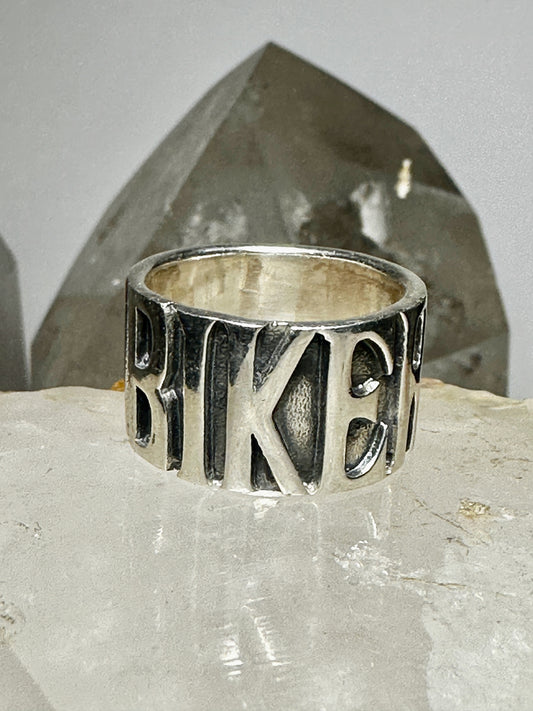 Biker ring Biker word motorcycle band size 8 sterling silver women men