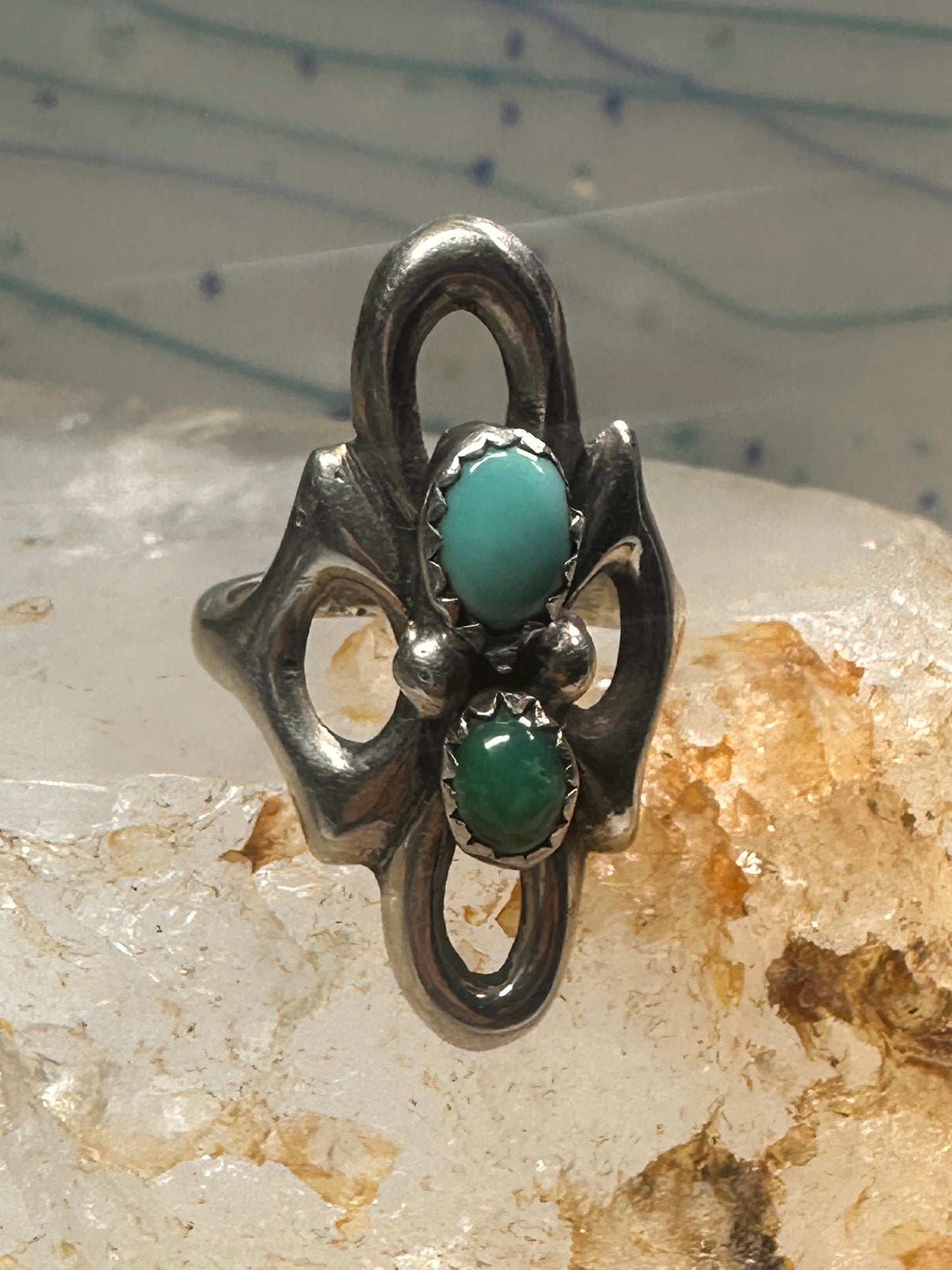 Navajo Sandcast Ring Turquoise size 5 sterling silver women girl