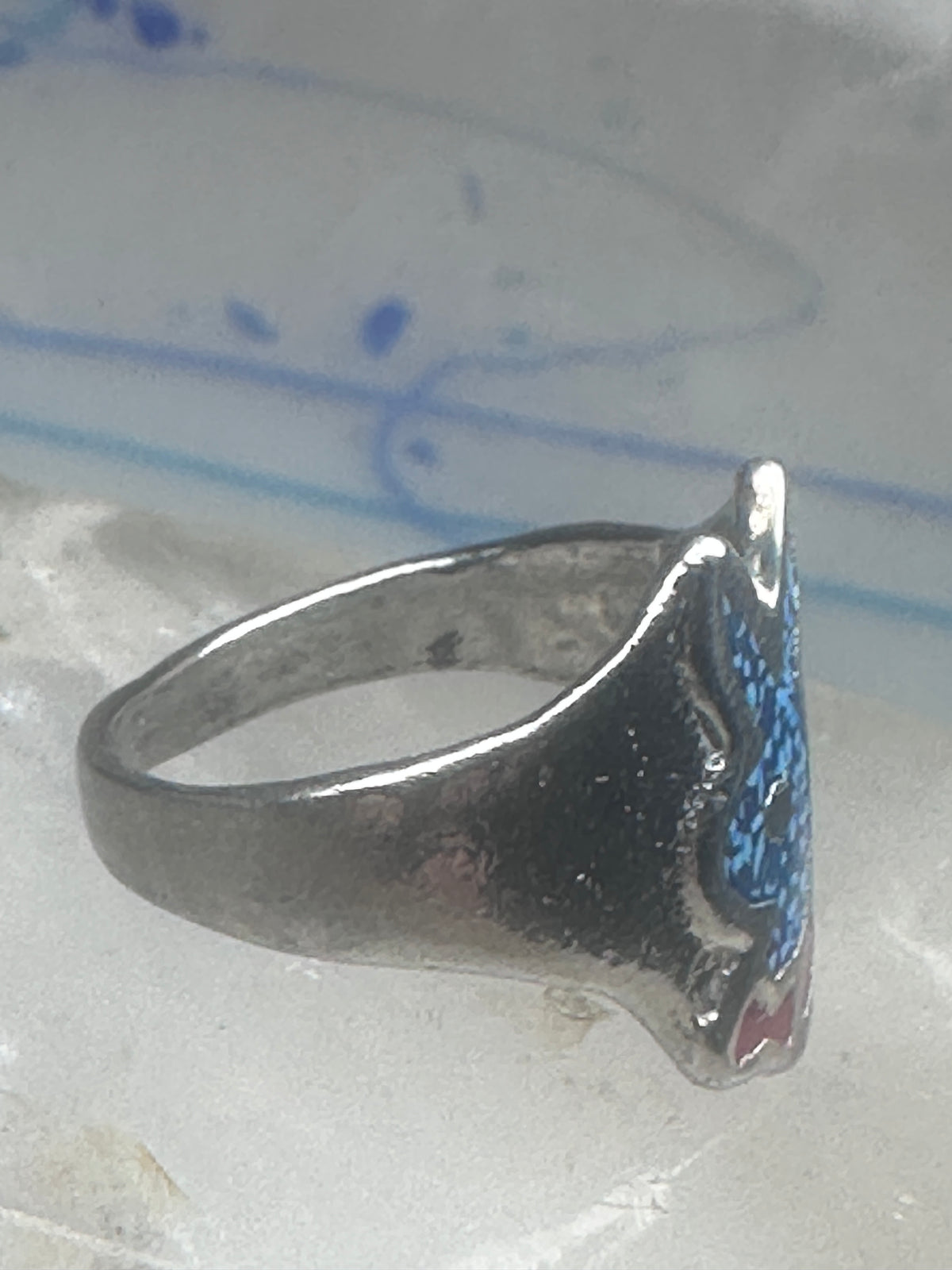 Vintage Sterling Silver Playboy Bunny Inlay Ring - Size 10.5 925