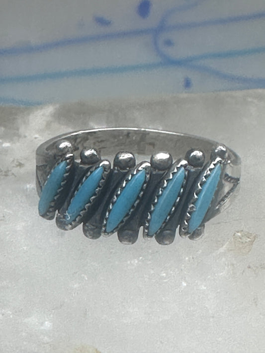 Vintage Sterling Silver Bell Trading Zuni Petite Point Turquoise Ring Size 7.25 925