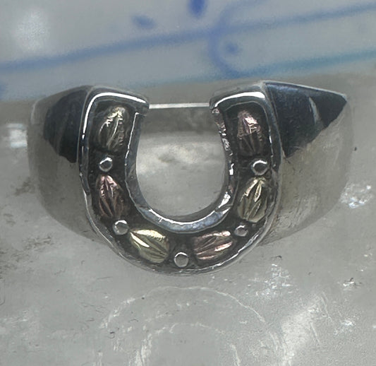 Vintage Black Hills Gold Horseshoe Sterling Silver Ring - Size 8.75 5.7g