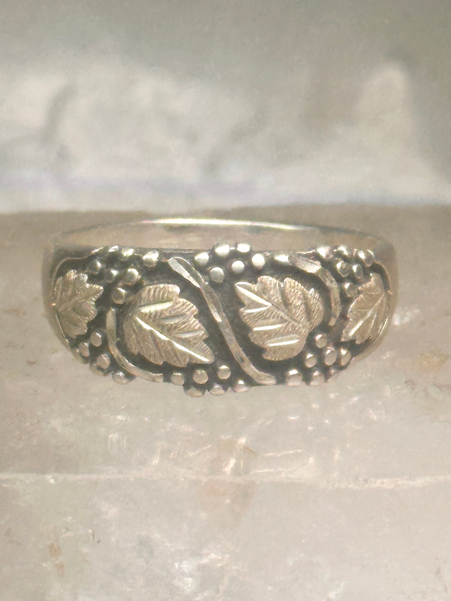 Black Hills Gold ring leaves wedding band sterling silver size 14.75 WM Wheeler Mfg