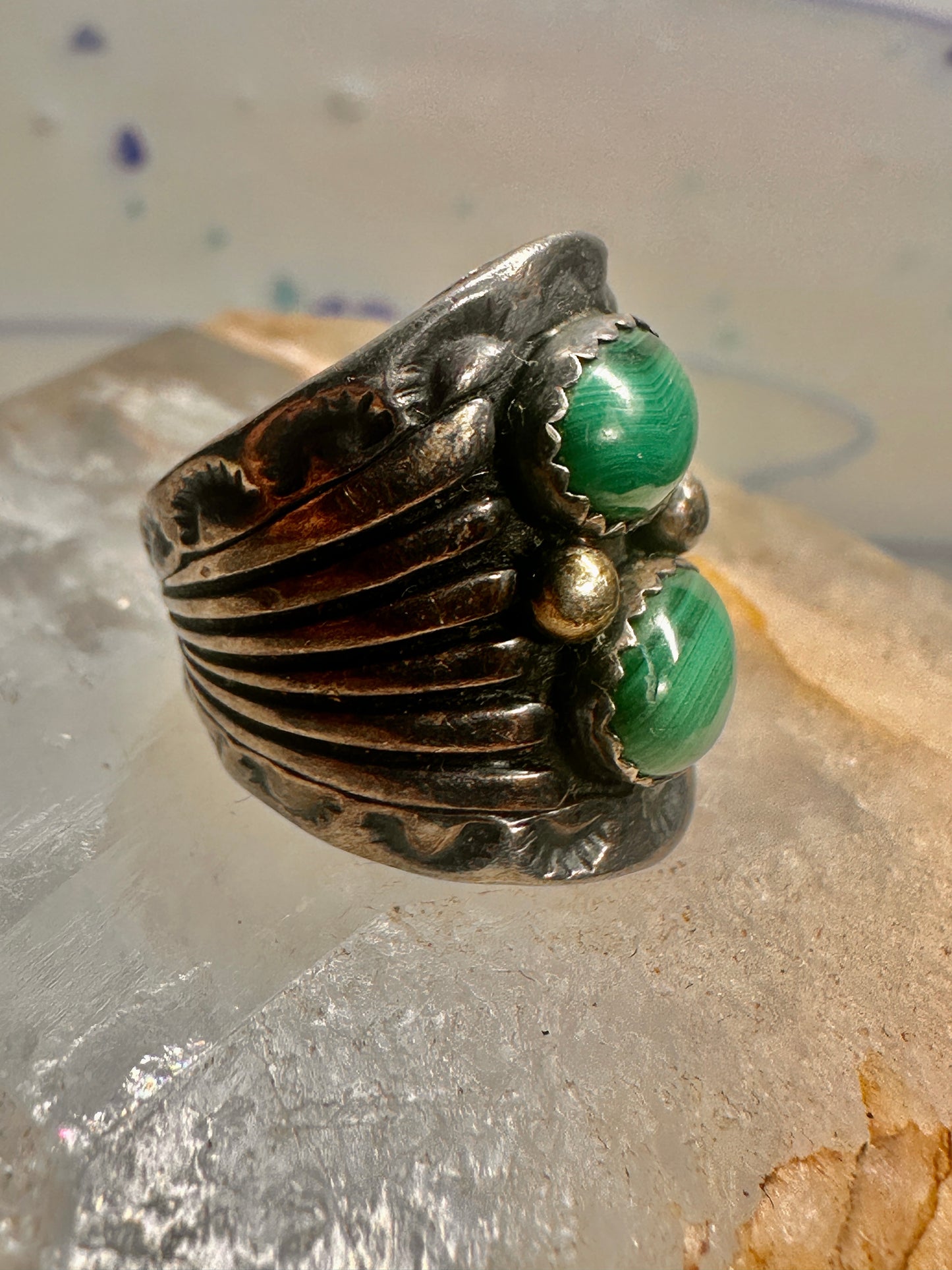 Navajo malachite ring cigar band pinky size 2.75 sterling silver women girls