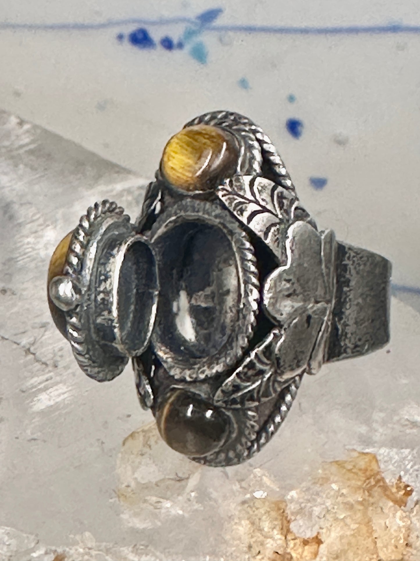 Poison ring tiger eye band boho size 6.25 adjustable sterling silver women