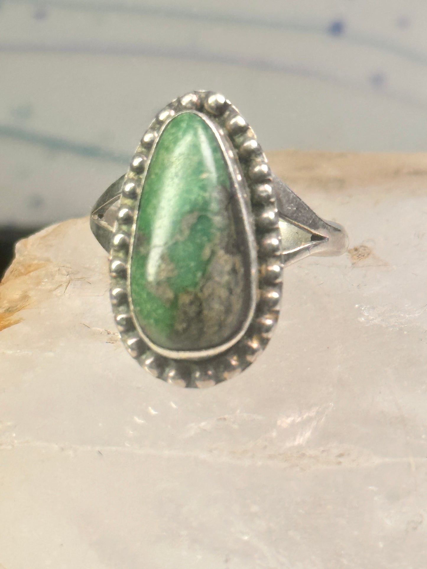 Navajo ring size 9.75 green turquoise sterling silver women signed EVA