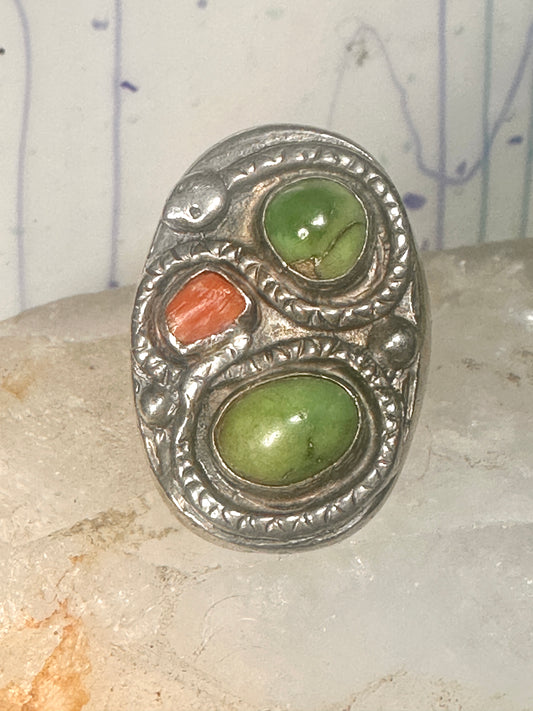 Navajo Snake ring turquoise coral band size 11.50 sterling silver women men
