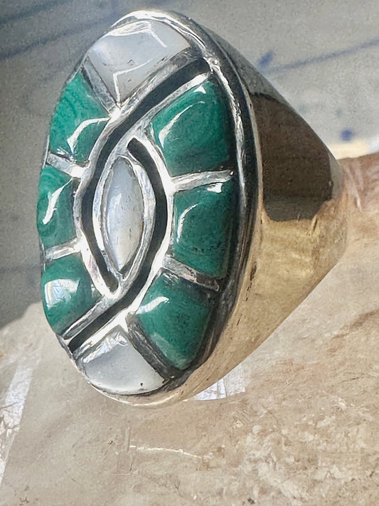 Malachite ring size 11.25 MOP Navajo southwest band cowboy sterling silver men