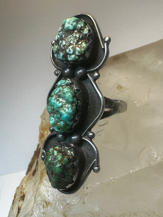 Long Turquoise ring Rough Cut polished size 9.25 Navajo sterling silver women