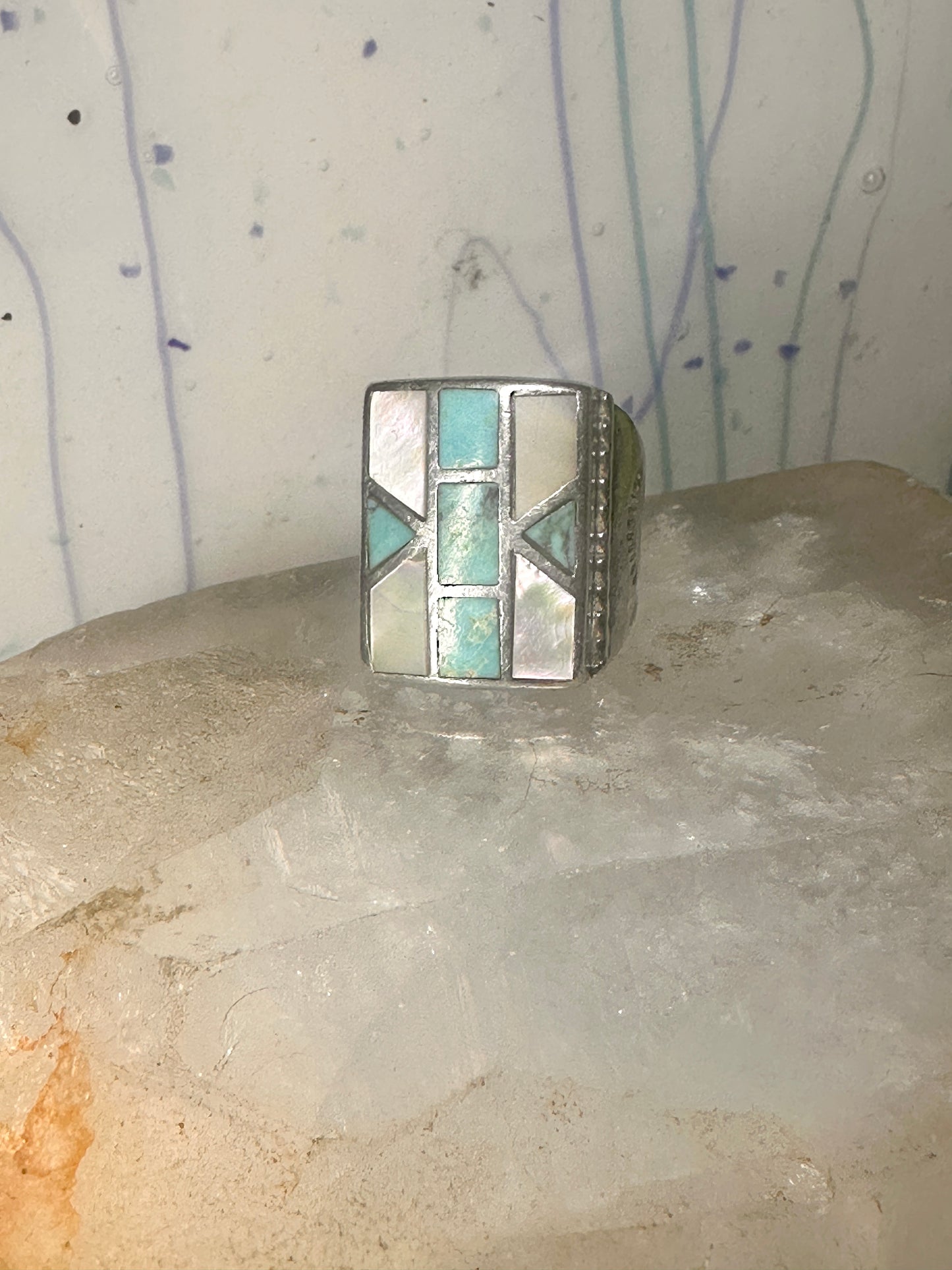 Navajo ring turquoise mop band size 8.75 sterling silver women men