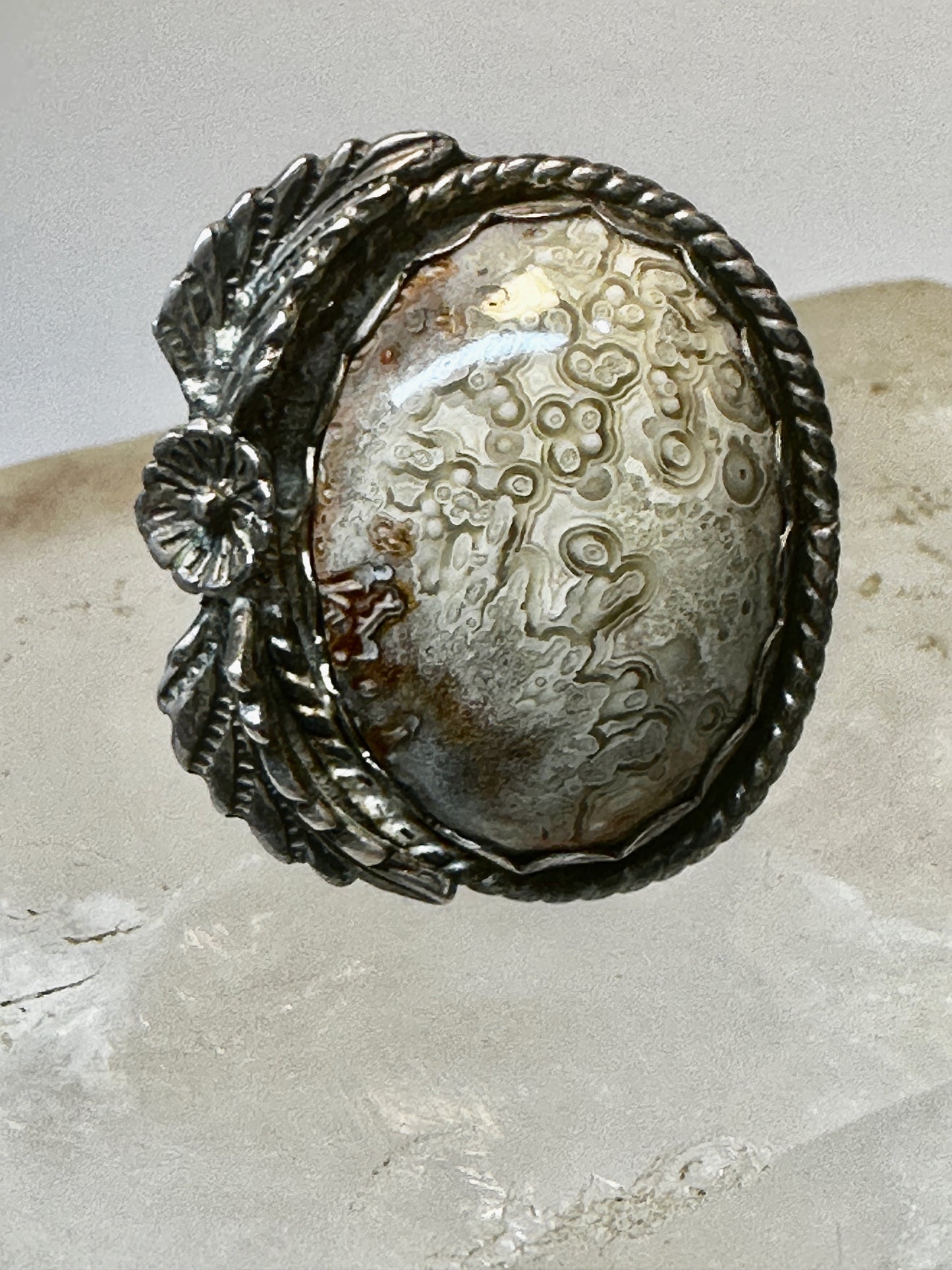Ocean jasper ring size 11.50 Navajo squash blossom sterling silver women