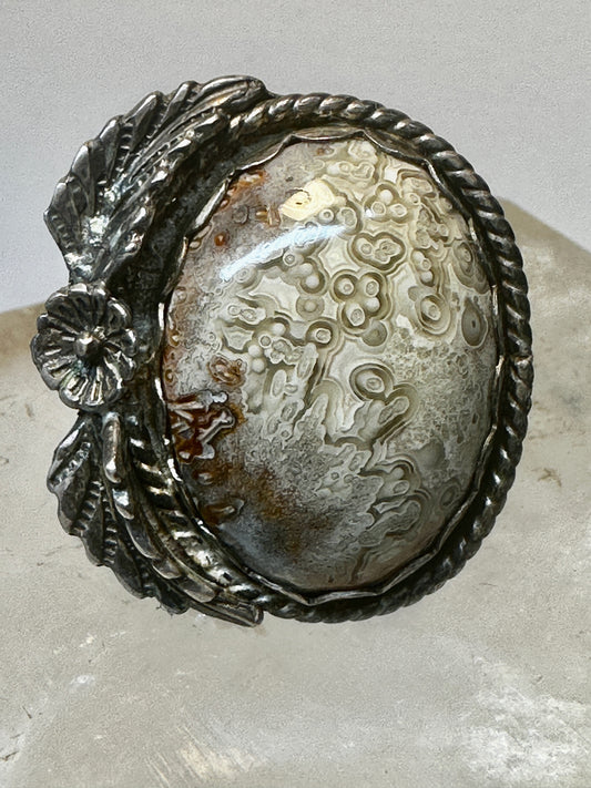Ocean jasper ring size 11.50 Navajo squash blossom sterling silver women