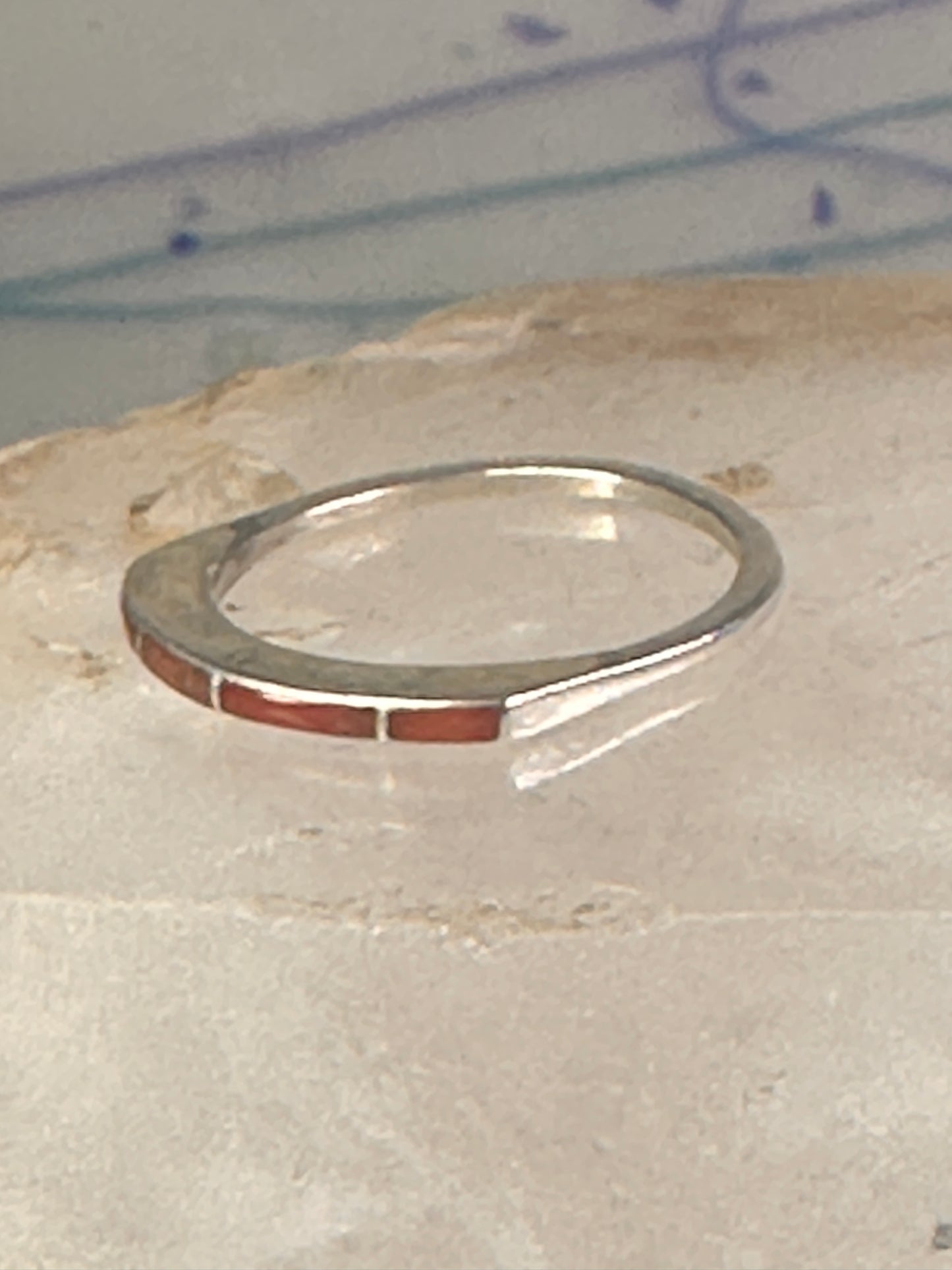 Navajo Coral ring size 7.5 stacker band southwest sterling silver women girls