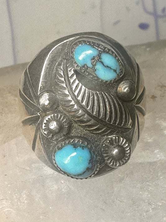 Navajo ring Turquoise feather leaf sign J Silversmith size 11 sterling silver women men