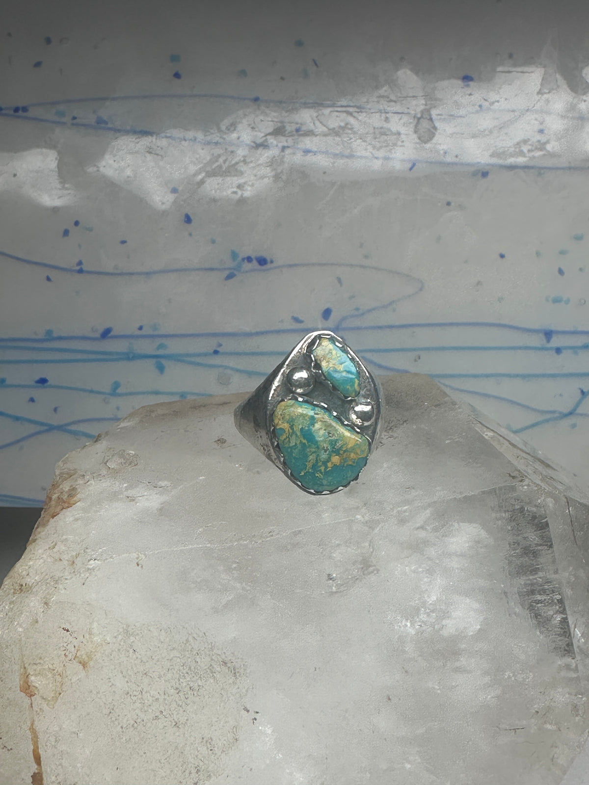 Vintage Sterling Silver Native American Turquoise Two Stone Statement Ring Size 16 925