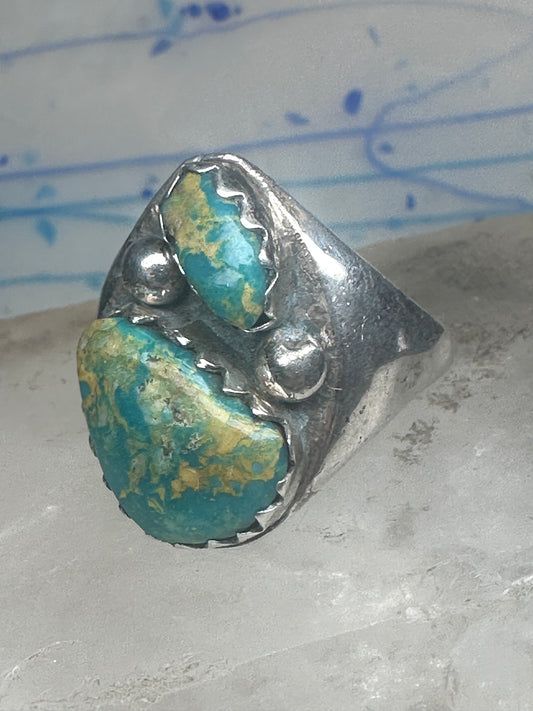 Vintage Sterling Silver Native American Turquoise Two Stone Statement Ring Size 16 925