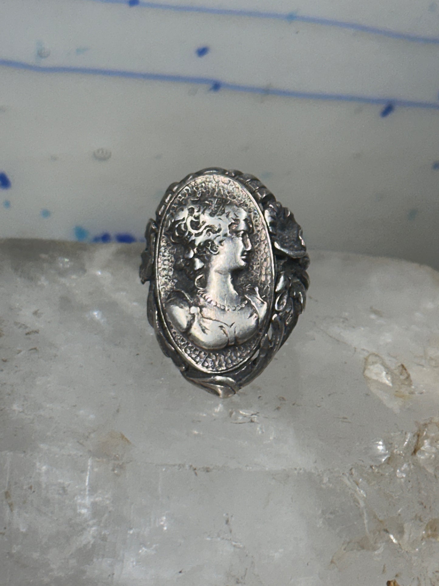 Cameo ring Victorian floral Figurative lady face size 5 Art Nouveau sterling silver women girls pinky