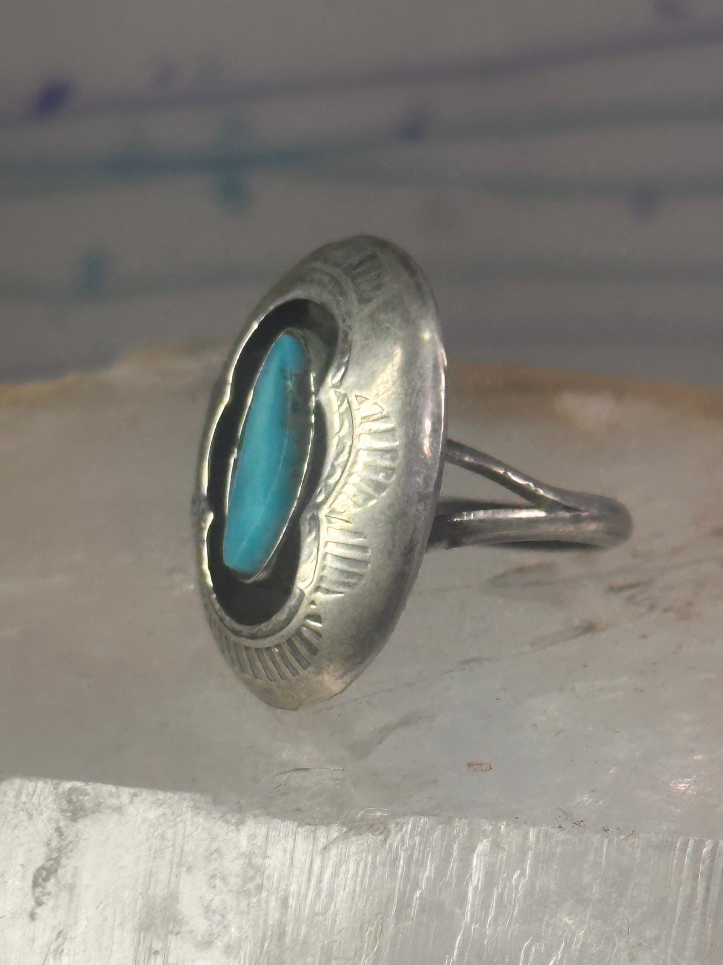 Navajo Ring Shadow box Turquoise size 7.2 sterling silver women girls
