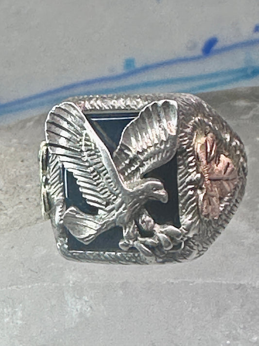 Eagle Ring Black Hills Gold onyx band size 8.75 sterling silver women men