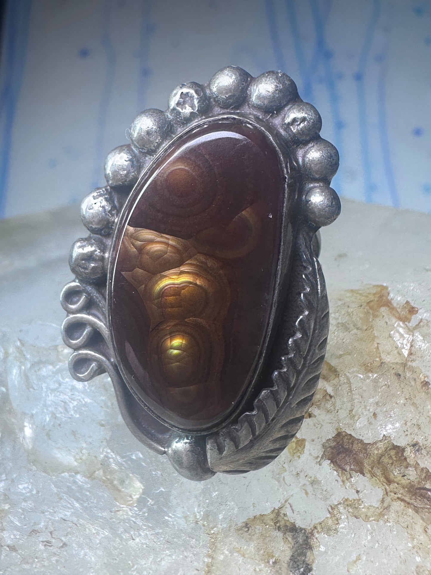 Fire Agate ring Navajo sterling silver beaded design size 5 women girls