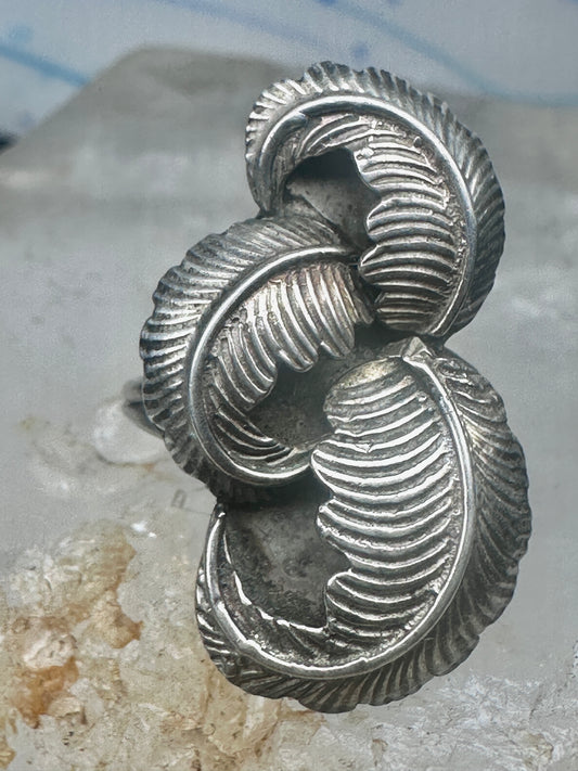 Vintage Sterling Silver Native American Leaf Statement Ring Curved Feathers Size 6 925
