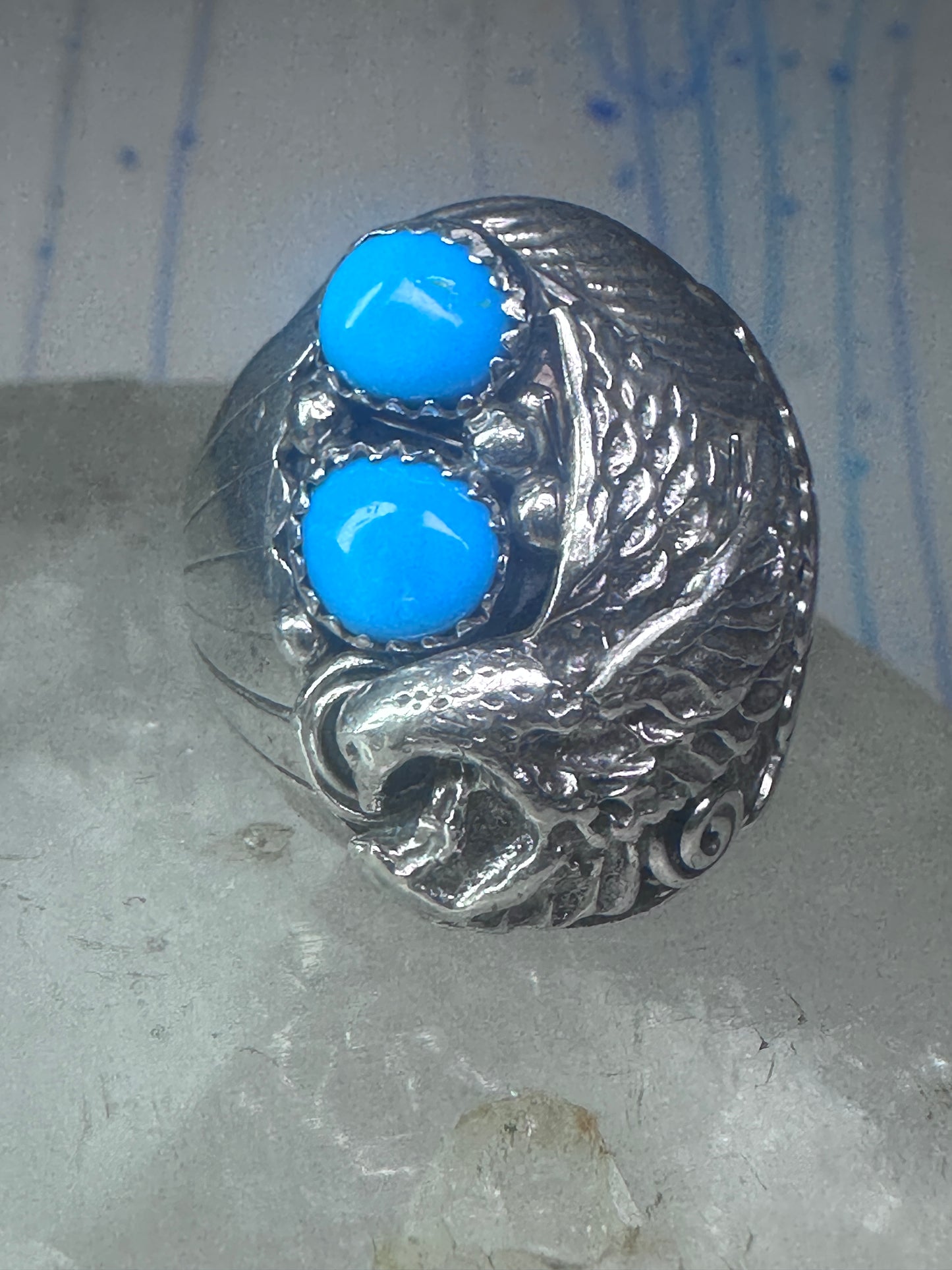 Navajo turquoise Eagle ring vintage heavy band sterling silver size 11.75 women men