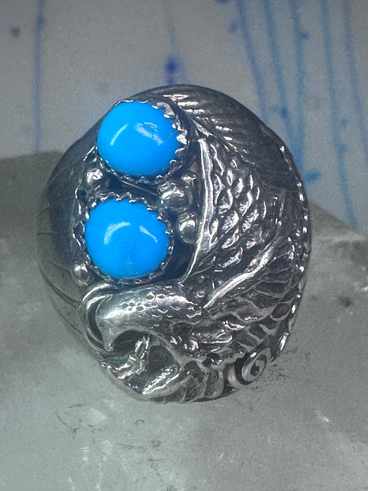 Navajo turquoise Eagle ring vintage heavy band sterling silver size 11.75 women men