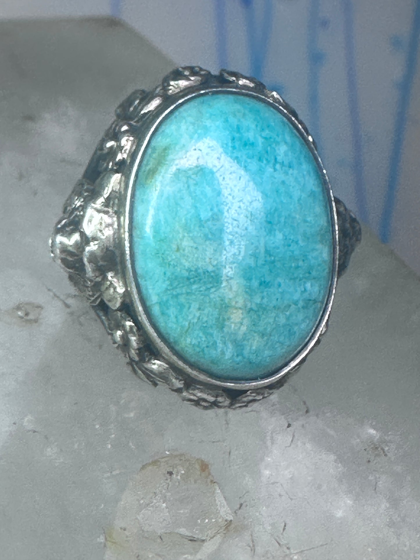 Art Deco Edwardian tiger ring Amazonite floral flowers sterling silver size 3 women girls