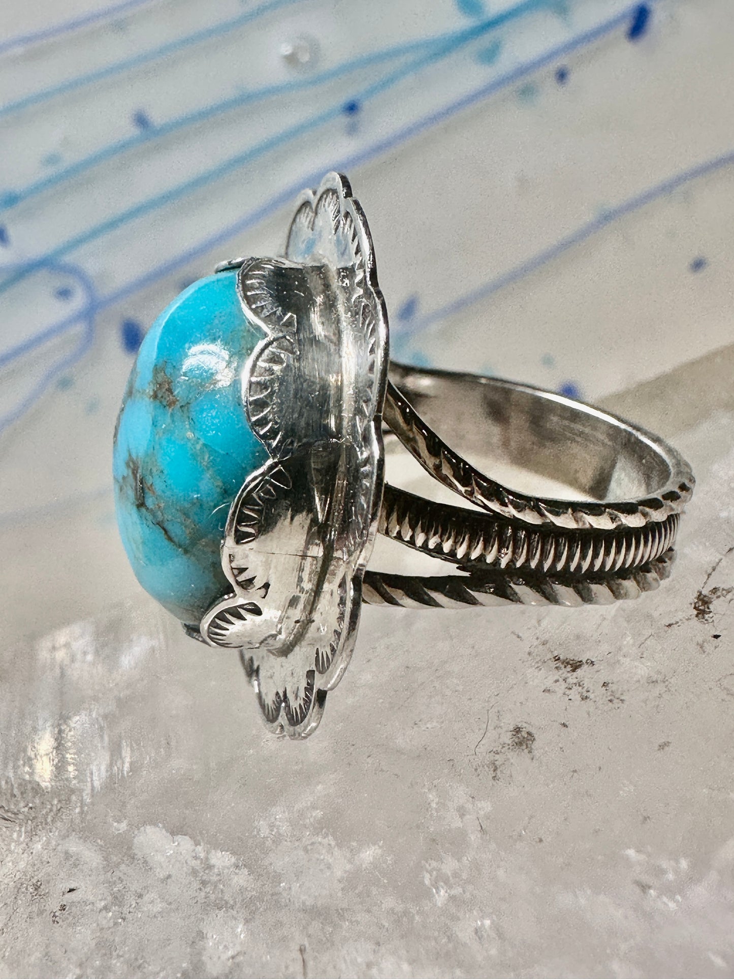 Navajo ring size 7 Turquoise signed CLA sterling silver men women