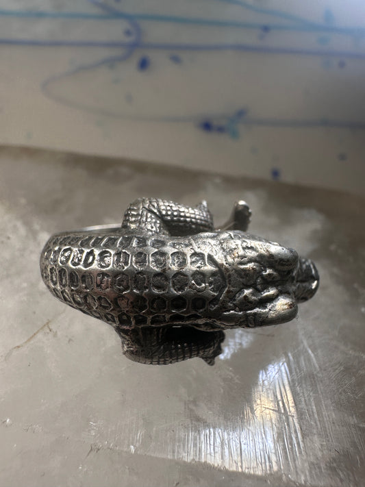 Alligator ring leaves size 5 Crocodile reptile sterling silver women