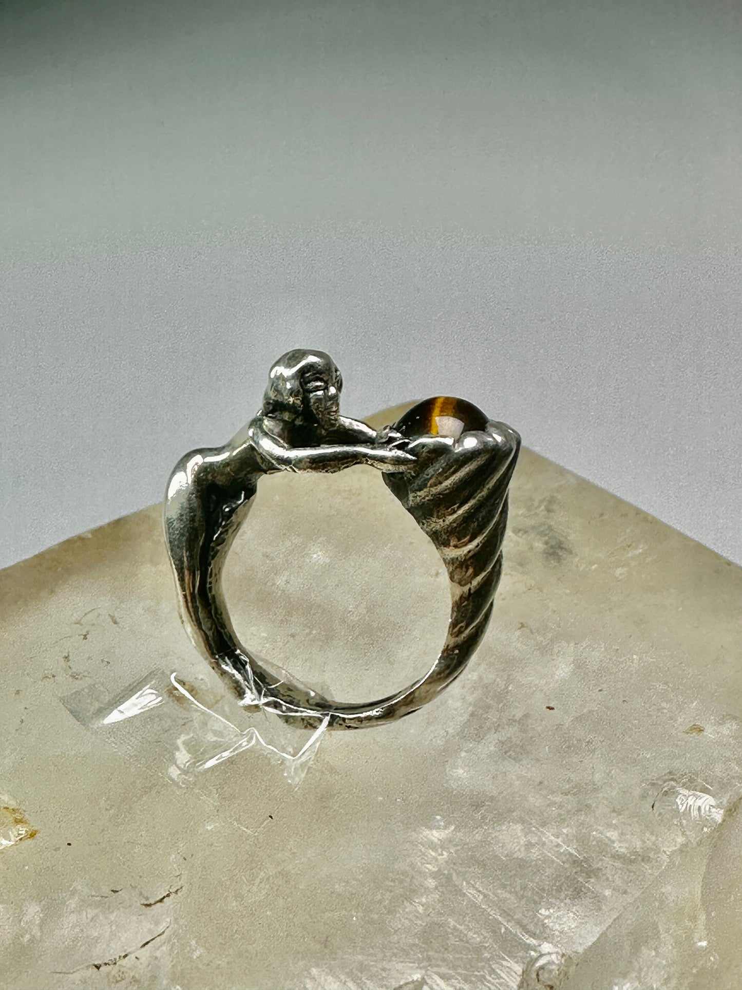 Figurative ring tiger eye cornucopia naked lady band size 7.50 sterling silver women