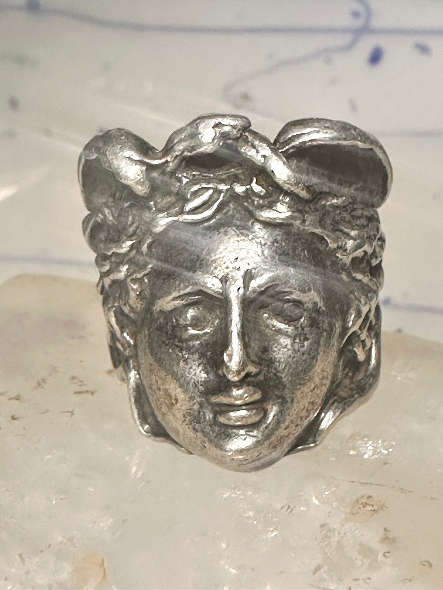 Face ring Mercury Greco Roman Classical face band size 7.50 sterling silver women