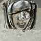 Brutalist face ring figurative band size 7 sterling silver women  AS IS